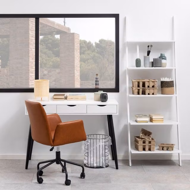 Furniture To Go Modern White Writing Desk with Single Pedestal and Three Drawers