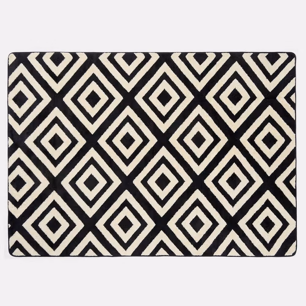 OHS Contrast Tufted Geometric Area Rug, Multicolour and Black, W: 160 cm, D: 230 cm – 3