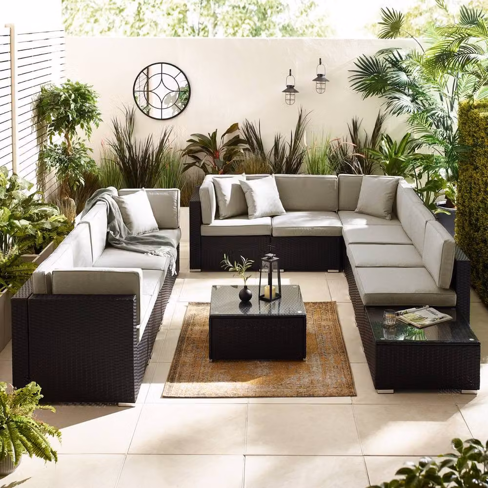 FurnitureboxUK Orlando 10 Seat Modular Outdoor Garden Rattan Sofa Set in Black – 2