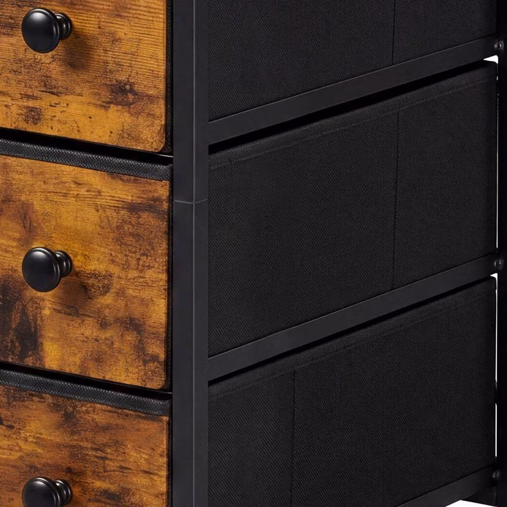 Levede Modern Brown Wood Bedside Table with Integrated LED Lighting and 3 Fabric Drawers – 4
