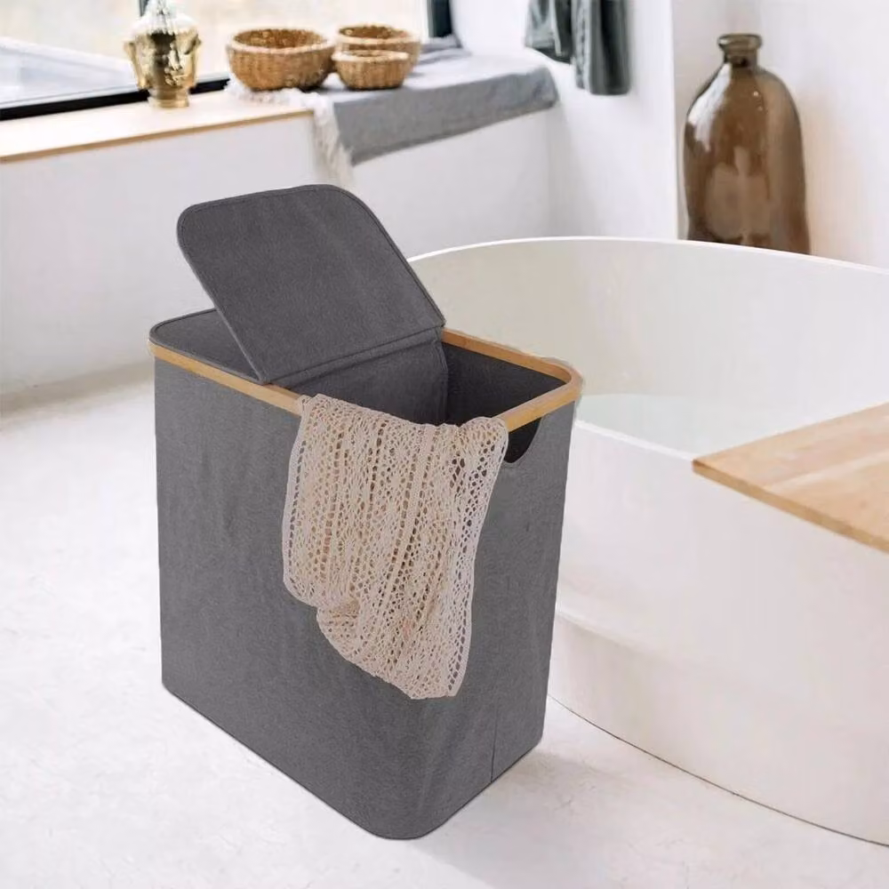 KORVIXA Collapsible Laundry Basket Bin Bag in Grey Oxford Fabric with Handles, Height: 100 cm – 3