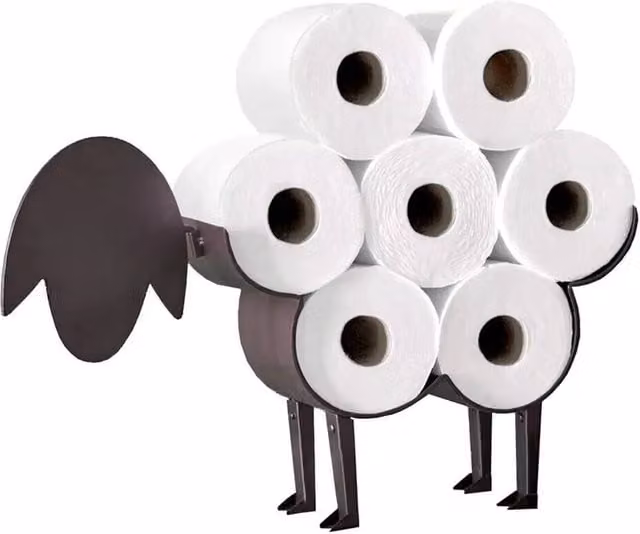 Nordara Sheep Freestanding Metal Toilet Roll Holder in Black, W: 45 cm, H: 75 cm