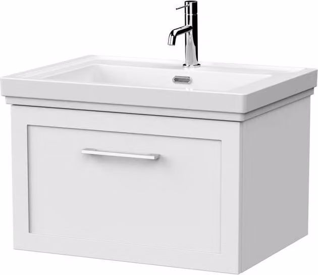 Balterley Stonnall 1 Drawer Vanity Unit and 1TH Fireclay Basin, Matt White, Width: 60 cm