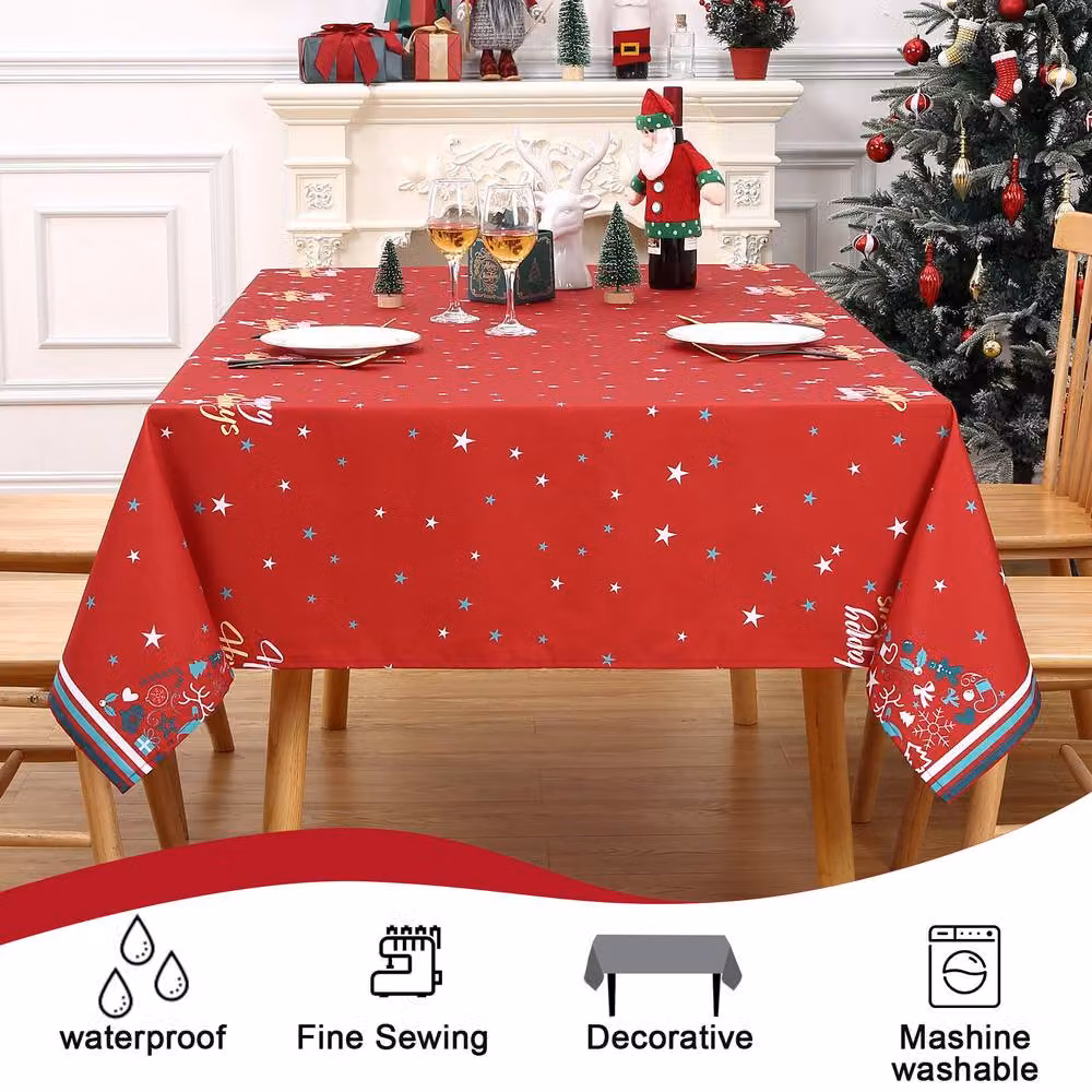 London Boutique Red Floral Christmas Square Tablecloth, Waterproof and Washable, W/D/H: 137.16 x 137.16 x 0 cm – 5