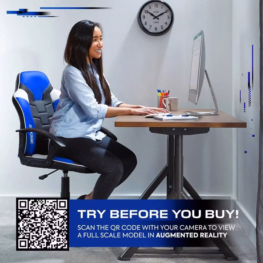 X Rocker Saturn Ergonomic Mid Back PC Gaming Chair in Blue with Swivel Base and Armrests – 3