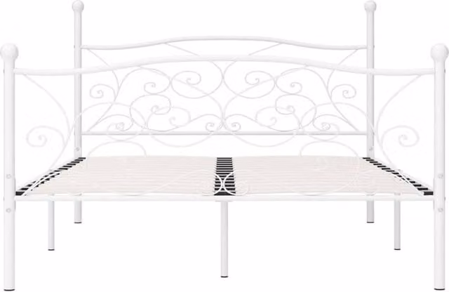 Berkfield Home Elegant Bed Frame with Slatted Base in White Metal, W/D/H: 140 x 200 cm