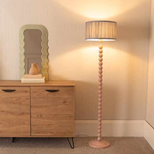 ValueLights Bobbins Rose Floor Lamp with Ruched Drum Shade and LED Bulb in Blue