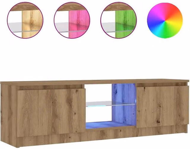 Berkfield Home Modern Artisan Oak TV Cabinet with LED Lights in Brown, W/D/H: 120 x 30 x 36 cm – 1
