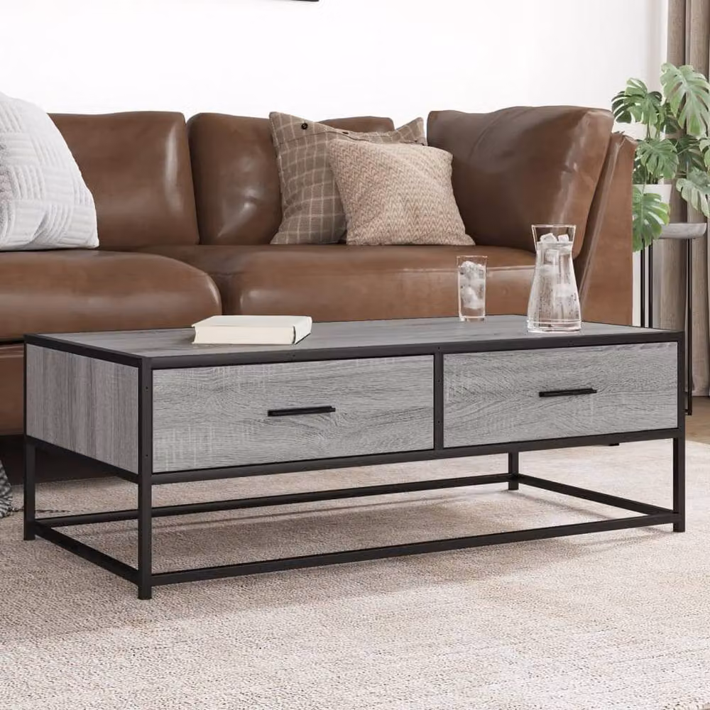 Berkfield Home Grey Sonoma Coffee Table in Engineered Wood and Metal, W: 100 cm, D: 50 cm, H: 35 cm – 2