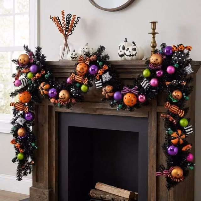 Garden Greatness 6ft Haunted Halloween Pumpkin Foliage Garland in Multicolour and Black