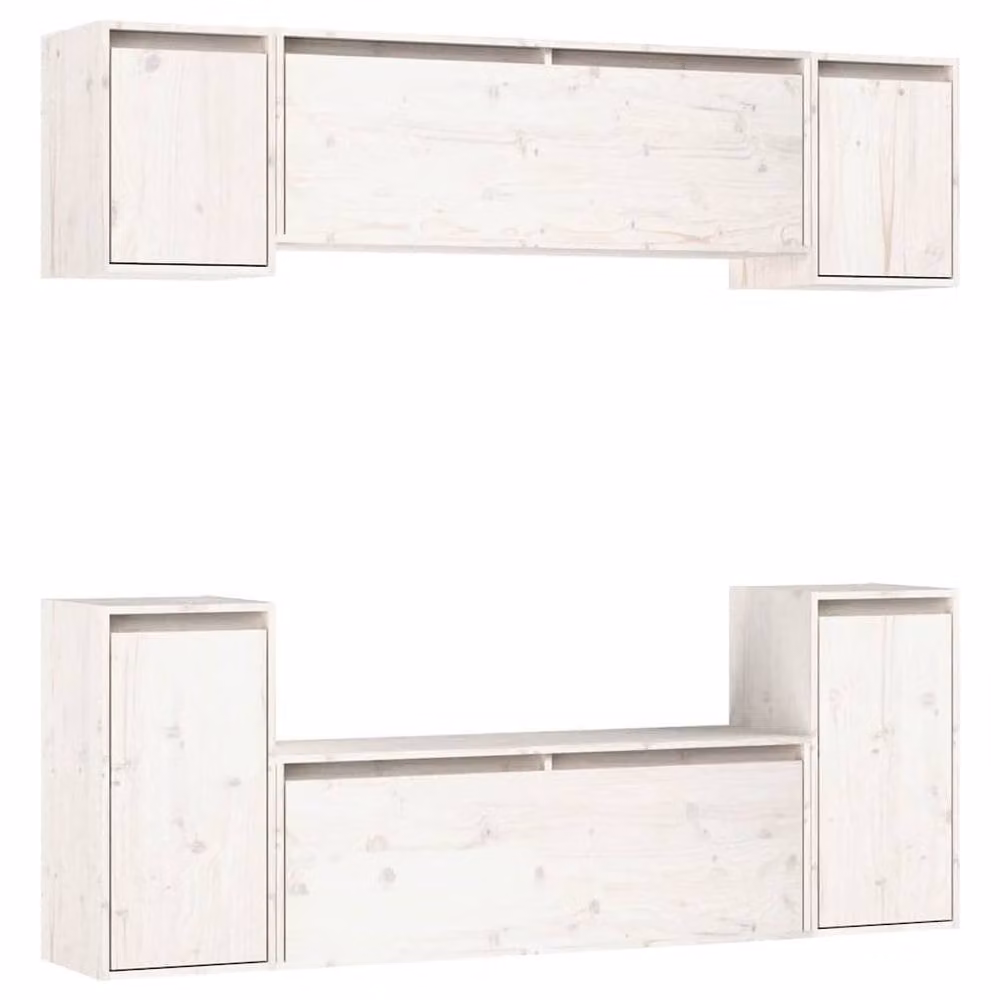 Berkfield Home White Solid Wood Pine TV Cabinet Set of 6 – 2