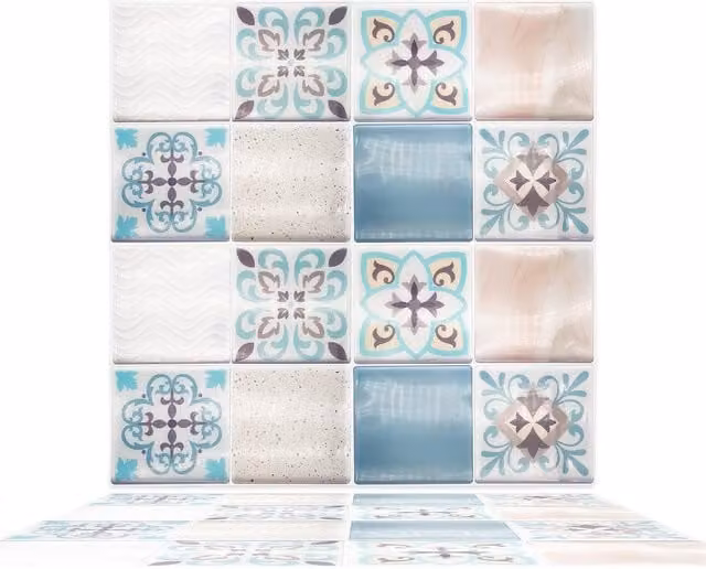WALPLUS 3D Tile Stickers Multipack in Blue, Brown and Multicolour, 64 Pack