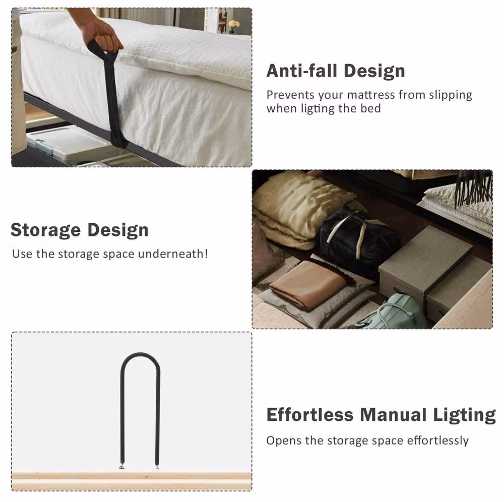 STILVORA Grey Fabric King Bed Frame with LED Lighting, USB Charging Ports and Lift-Up Storage Base – 7