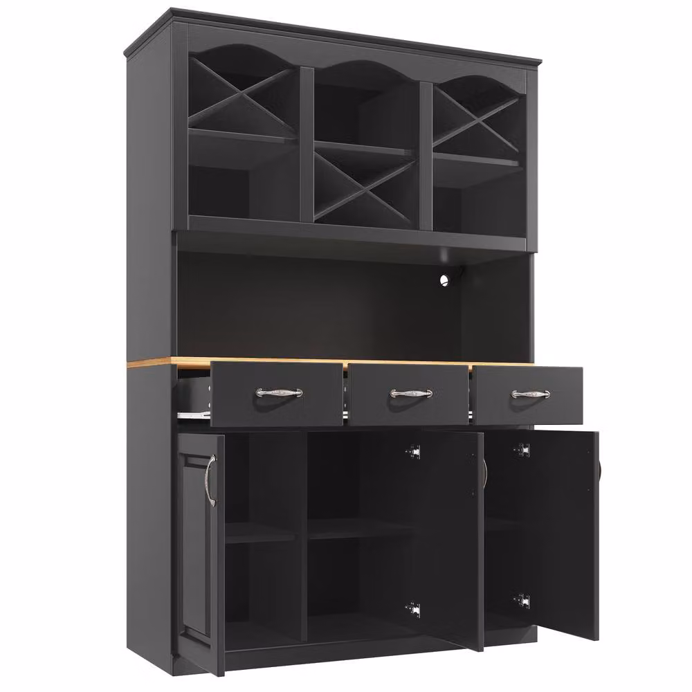 BTM Black Tall Kitchen Cabinet with LED Lighting, Internal Drawers and Shelves, H 180 x W 120 x D 40 cm – 5