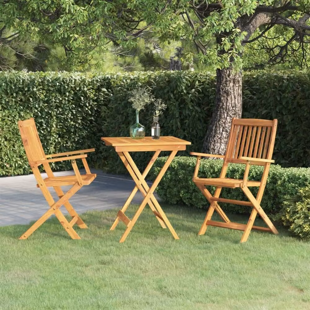 Berkfield Home 3 Piece Folding Garden Dining Set in Brown Oiled Solid Acacia Wood W/D/H: 60 x 60 x 75 cm – 1