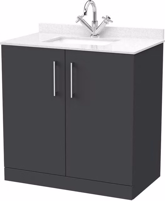 Balterley Pershall 2 Door Bathroom Vanity Unit with Marble Top and Basin, Dark Grey, Width: 80 cm – 1