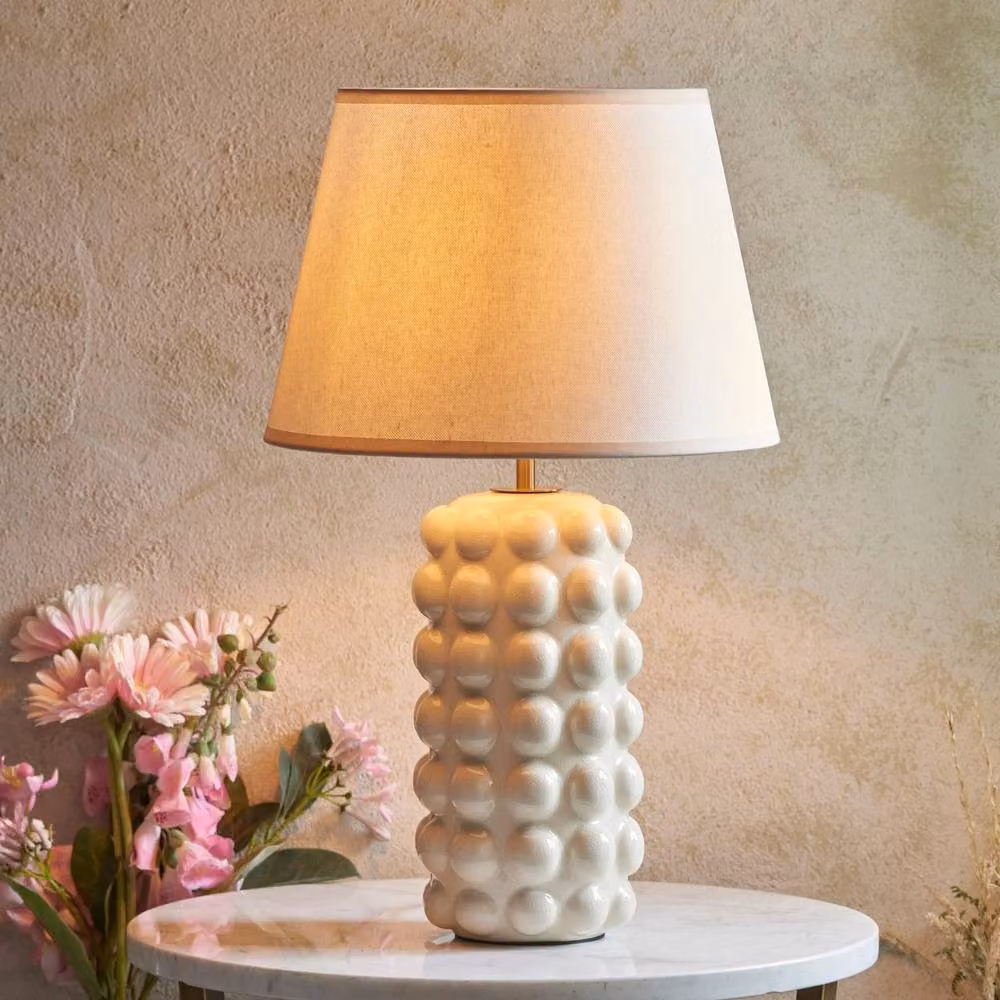 Netlighting Bobble White Table Lamp with Fabric Ivy Shade and B22 Base, Height: 35 cm – 2