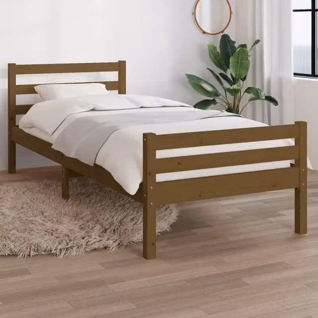 Berkfield Home Small Single Solid Wood Pine Bed Frame, Honey Brown, W: 75 cm, L: 190 cm