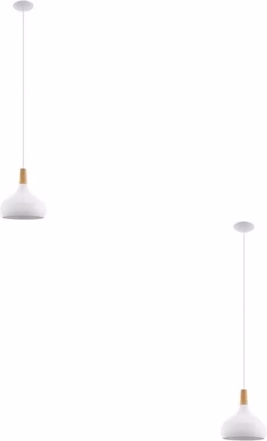Loops 2 Pack Modern White Ceramic and Wood Suspended Pendant Ceiling Light – 1