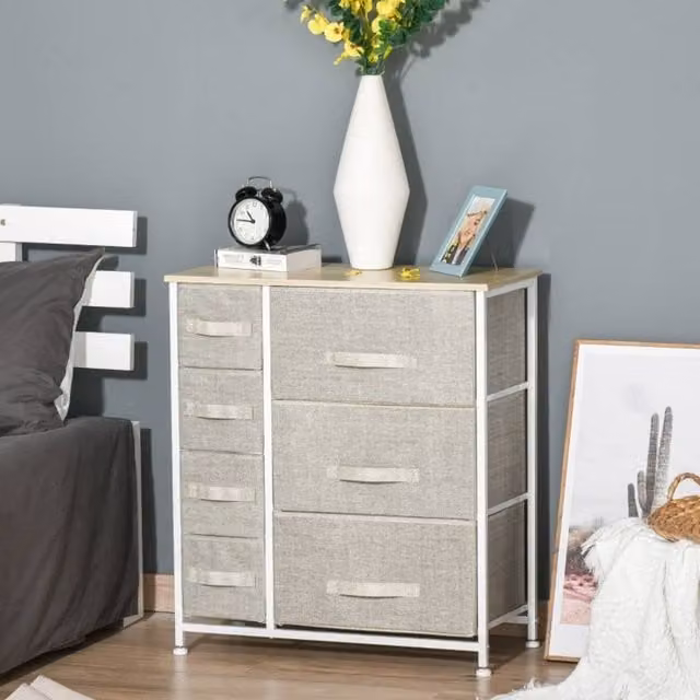 STILVORA 7 Drawer Chest of Drawers with Metal Frame in Light Grey