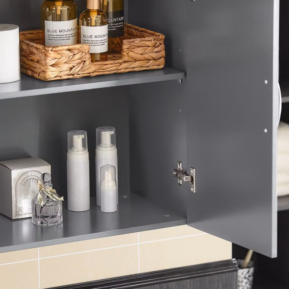 SoBuy Wall-Mounted Storage Cabinet in Grey with Hinged Doors and Internal Shelves, W: 60 cm, H: 60 cm, D: 30 cm – 6