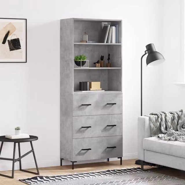 Berkfield Home Highboard in Concrete Grey, W: 69.5 cm, D: 34 cm, H: 180 cm
