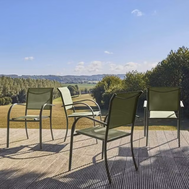 sweeek Set of 4 Modern Stackable Garden Chairs in Powder Coated Aluminium and Textilene, Khaki