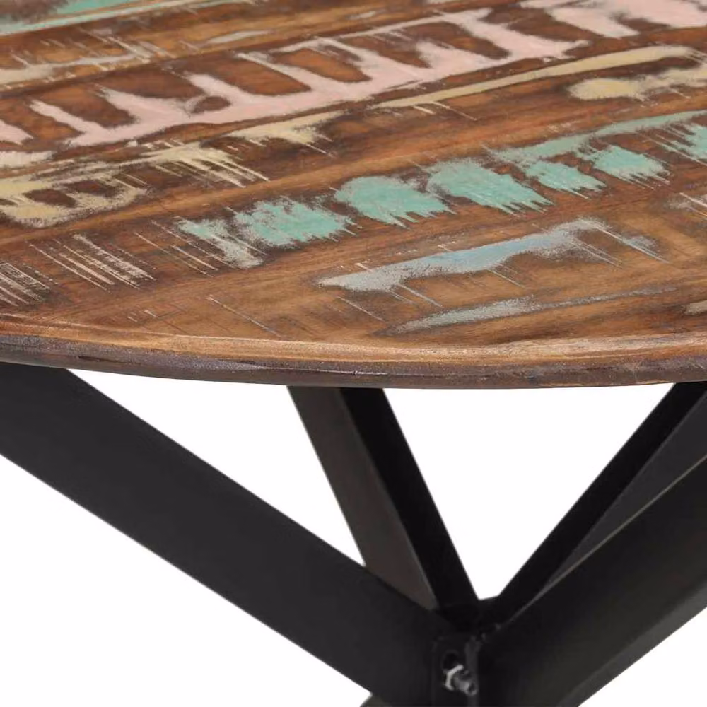 Berkfield Home Round Industrial Dining Table in Brown with Reclaimed Wood and Steel, W/D/H: 110 x 110 x 78 cm – 5