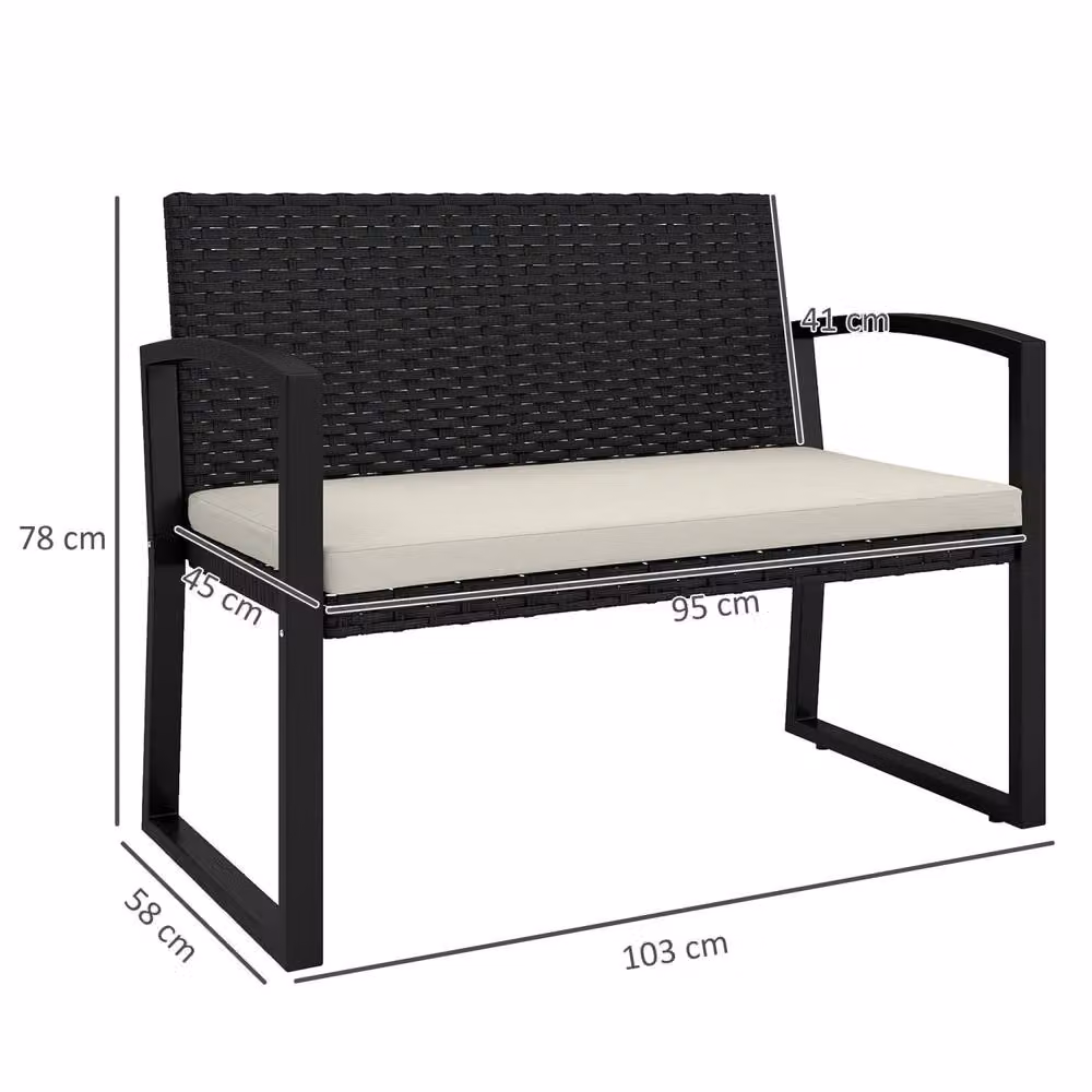 Wyld Haus Lalepa Black and Beige 2 Seater Woven Rattan and Metal Outdoor Bench – 3