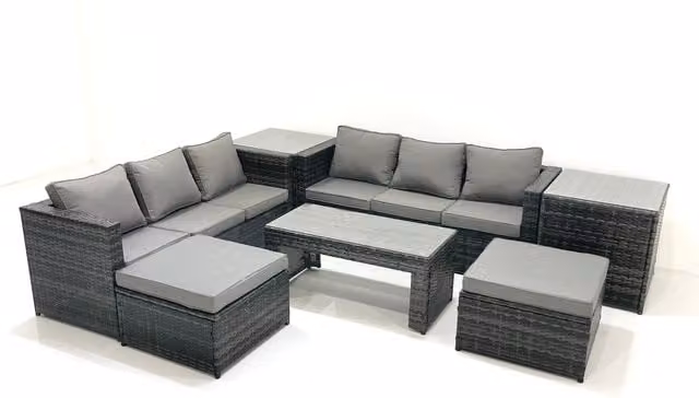 Fimous 8-Seater U-Shape Rattan Garden Furniture Set in Grey with Upholstered Cushions