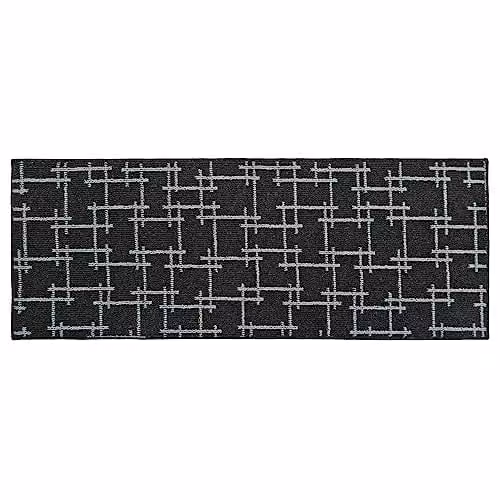 JVL Vector Machine Washable Latex Backed Runner Doormat with Criss-cross Design, Black, W: 57 cm, L: 150 cm