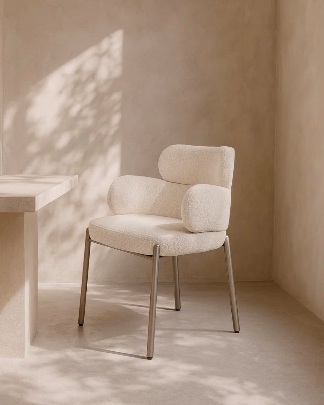 Tommy Franks Dream Dining Chair in Beige Bouclé with Matt Metal Legs