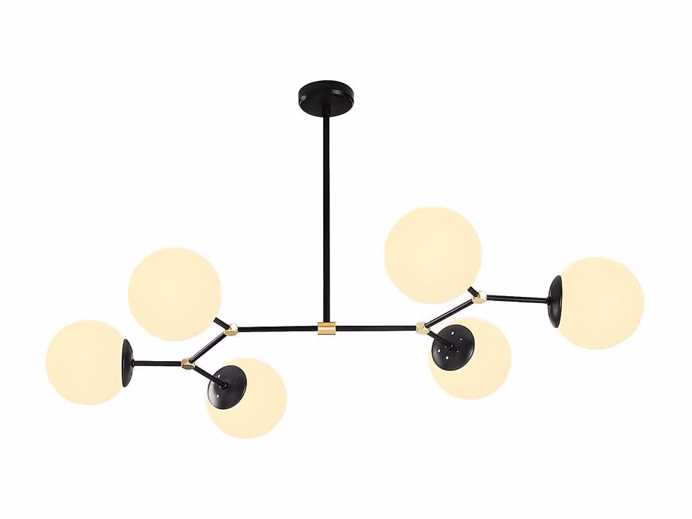 DAMAR Vente-unique Metal Chandelier with 6 Glass Globes in Black and White, W: 100 cm, H: 52 cm – 2