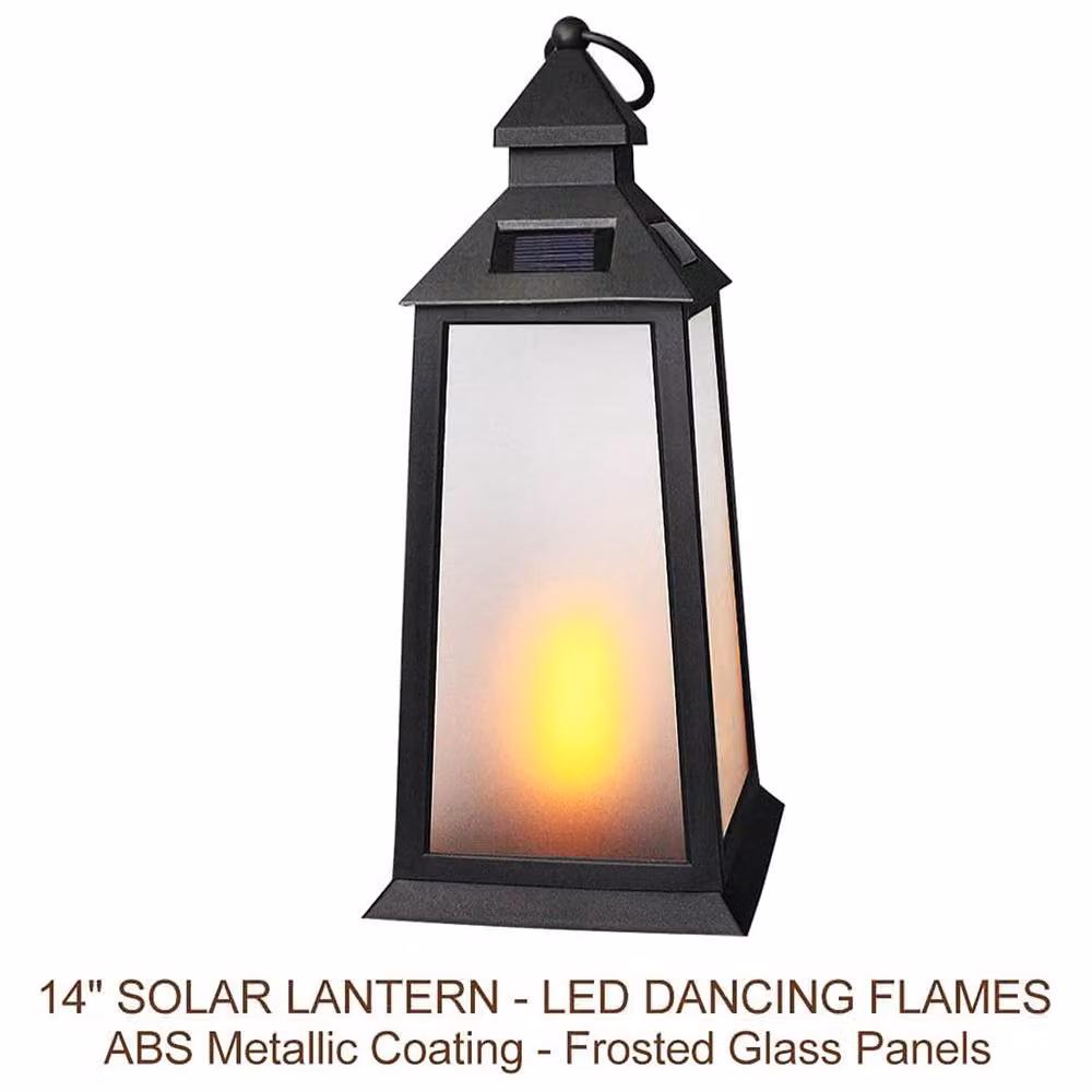Bright Zeal 2-Piece Black Solar Vintage Lanterns with Flickering LED Flame and Glass, Height: 36 cm – 3