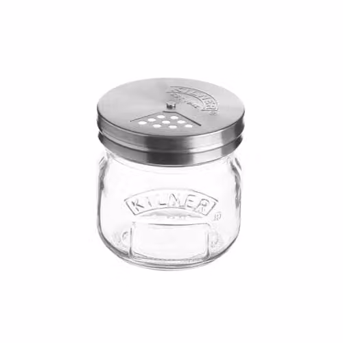 Kilner Transparent Glass Storage Jar and Shaker with Stainless Steel Lid, 0.25 l
