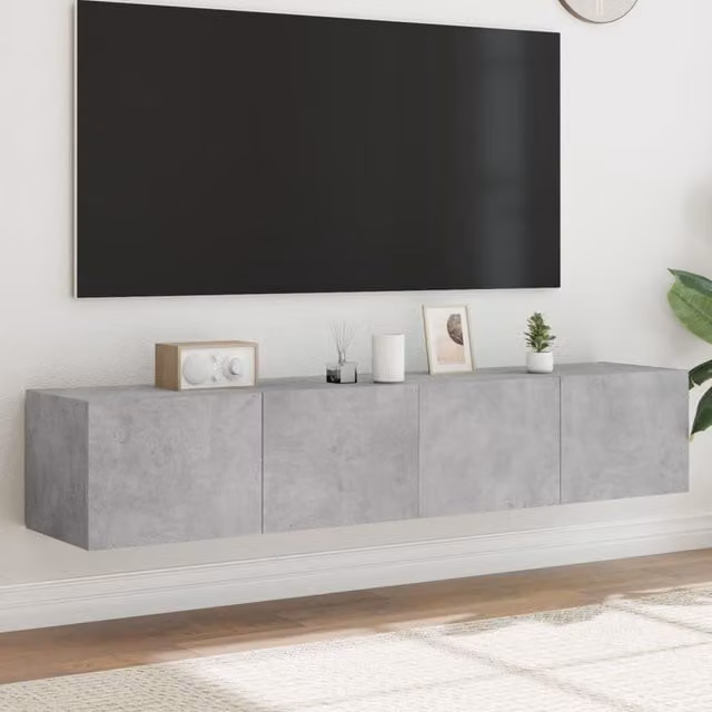 Berkfield Home Modern Wall Mounted TV Cabinets with Integrated LED Lights, 2 Pack, Concrete Grey, W/D/H: 80 x 35 x 31 cm – 1