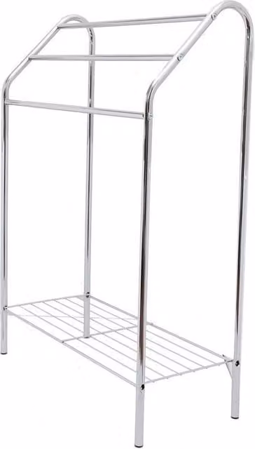 PAWNORA Silver Metal Freestanding Floor Standing Towel Rack Stand Rail