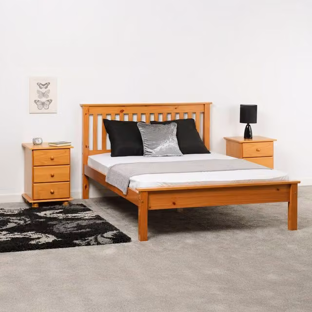Seconique Monaco Double Low End Bed Frame in Antique Pine, Brown, W/D/H: 140 x 200 cm – 5