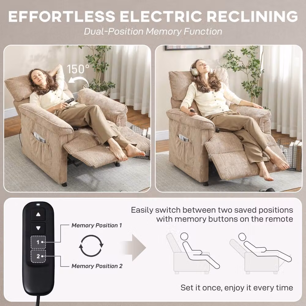 HOMCOM Beige Power Massage Recliner Armchair with Quiet Motor – 3