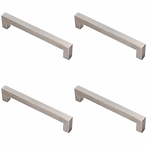 Loops 4 Pack Square Linear Block Bar Pull Handle in Brushed Silver Stainless Steel, W: 17.4 cm, H: 1.4 cm, Fixing Centres: 16 cm