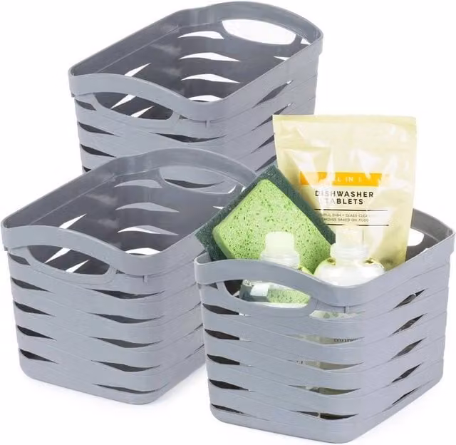 EONLION Medium Open Weave Storage Basket with Handles, Grey, 13L – 1