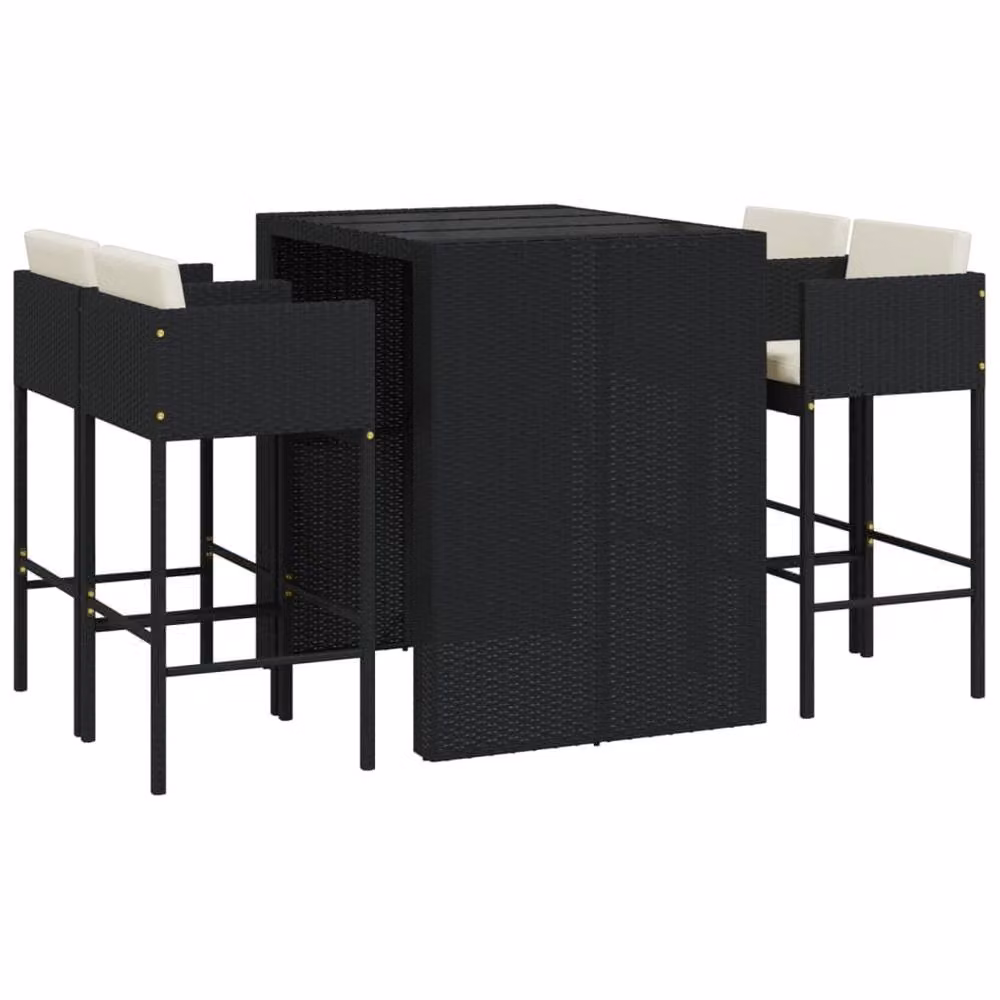 Berkfield Home 5 Piece Modern Garden Bar Set with Cushions in Black Poly Rattan – 2