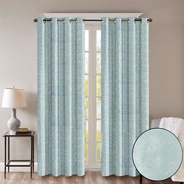 Roseley Blue Floral Opaque Eyelet Fabric Curtains