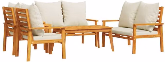 Berkfield Home 5 Piece Acacia Wood Garden Lounge Set with Cushions in Brown