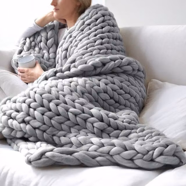 Lifeideas Grey Chunky Knit Handwoven Throw Blanket, W: 100 cm