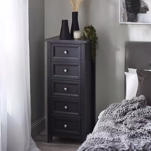 Julian Bowen Maine 5 Drawer Tall Chest in Anthracite, W: 44 cm, D: 48 cm, H: 114 cm