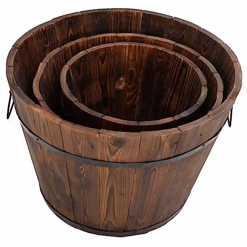vidaXL 3 Piece Brown Wooden Bucket Planter Set made of Solid Fir Wood and Metal – 5