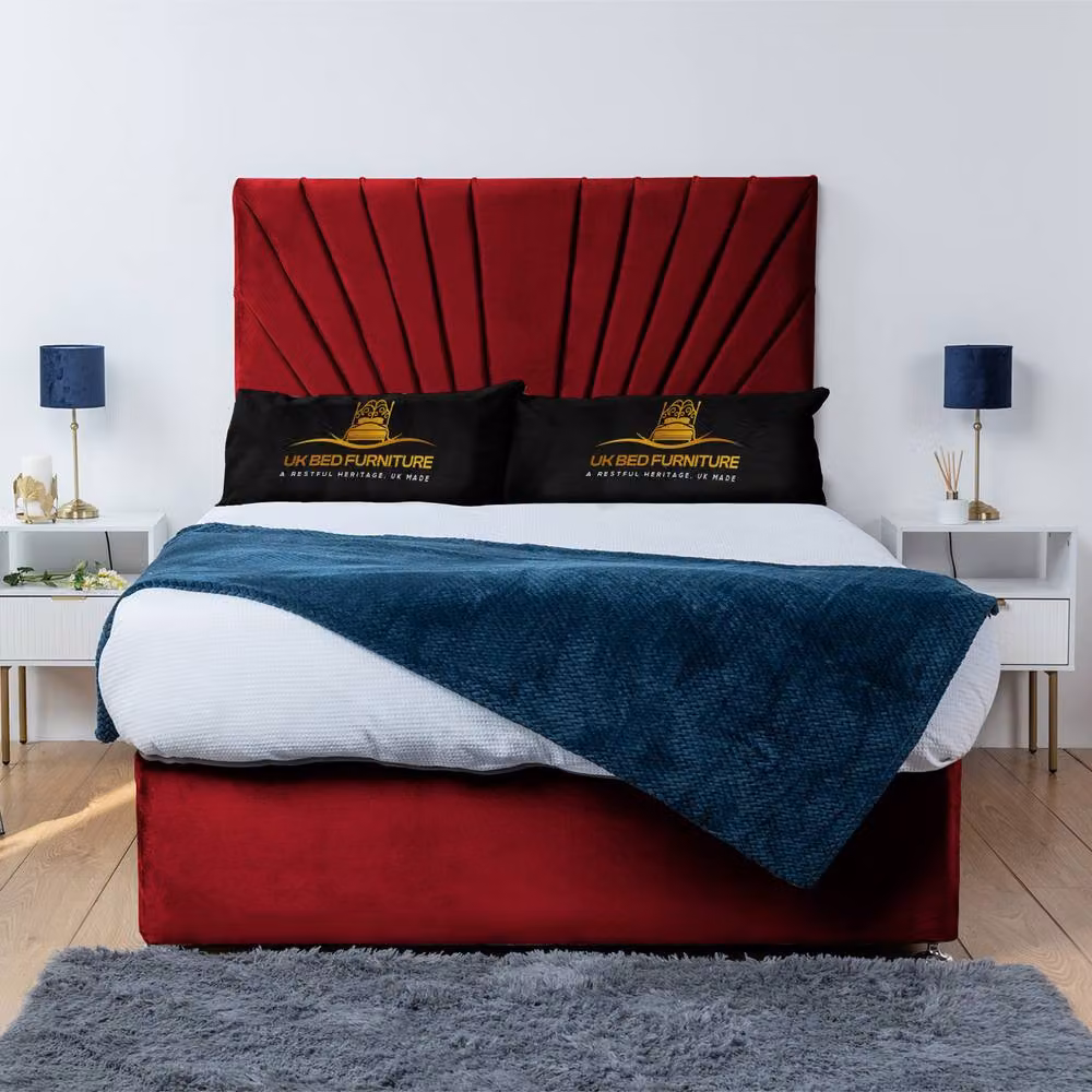 UK Bed Furniture Sunrise Divan Bed with 4 Drawers and 26 Inch Headboard in Red Velvet, Size: 180 x 200 cm – 2