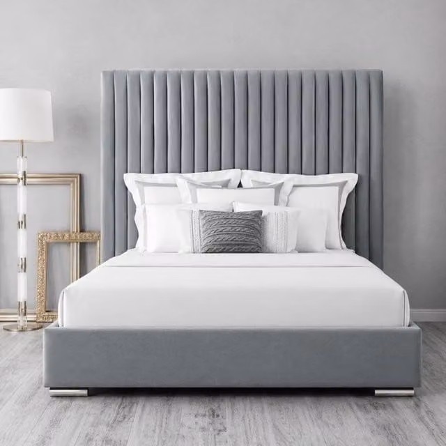 Stratus Interiors Romana Elegant Slim Panelled Upholstered Bed Frame in Grey, Size: Single (W 90 x L 200 cm)