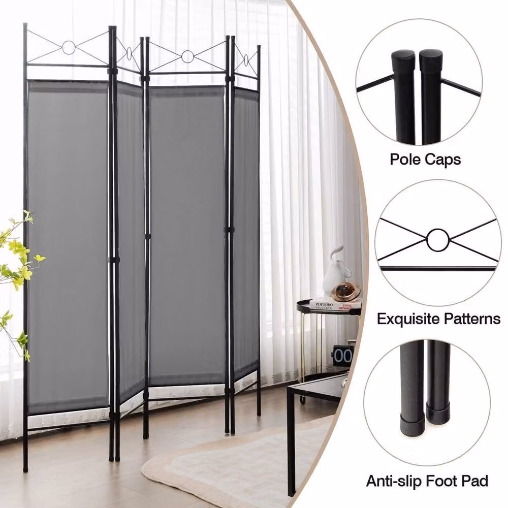 KORVIXA 4-Panel Foldable Room Divider in Grey – 2